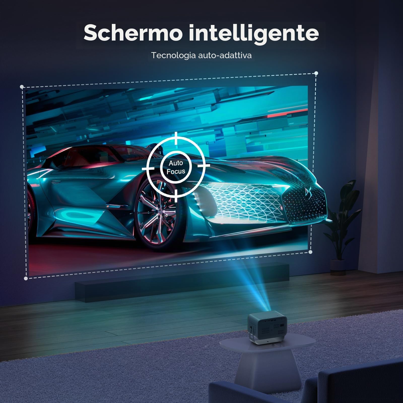 【Proiettore autofocus con supporto girevole a 360°】Mini proiettore 4K supportato, 20000L Native 1080P WiFi6 Bluetooth, 50% zoom videoproiettore home cinema 300'' compatibile con TV Stick/smartphone