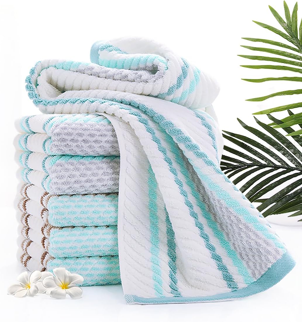 Pidada Hand Towels Set of 4 Striped Pattern 100% Cotton Soft Absorbent Decorative Towel for Bathroom (Green) - Image 5