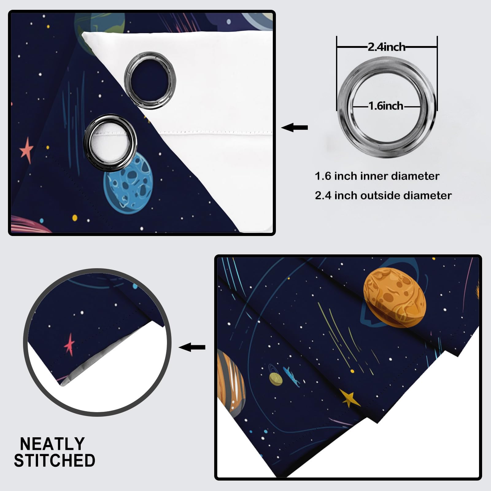 Tende Per Interni Oscuranti Termiche Con Occhielli – Set Di 2 Tende Pianeta Modello Cometa, Isolanti Dal Calore, Blu Scuro, 140L×240A Cm, Per Camera Da Letto E Soggiorno