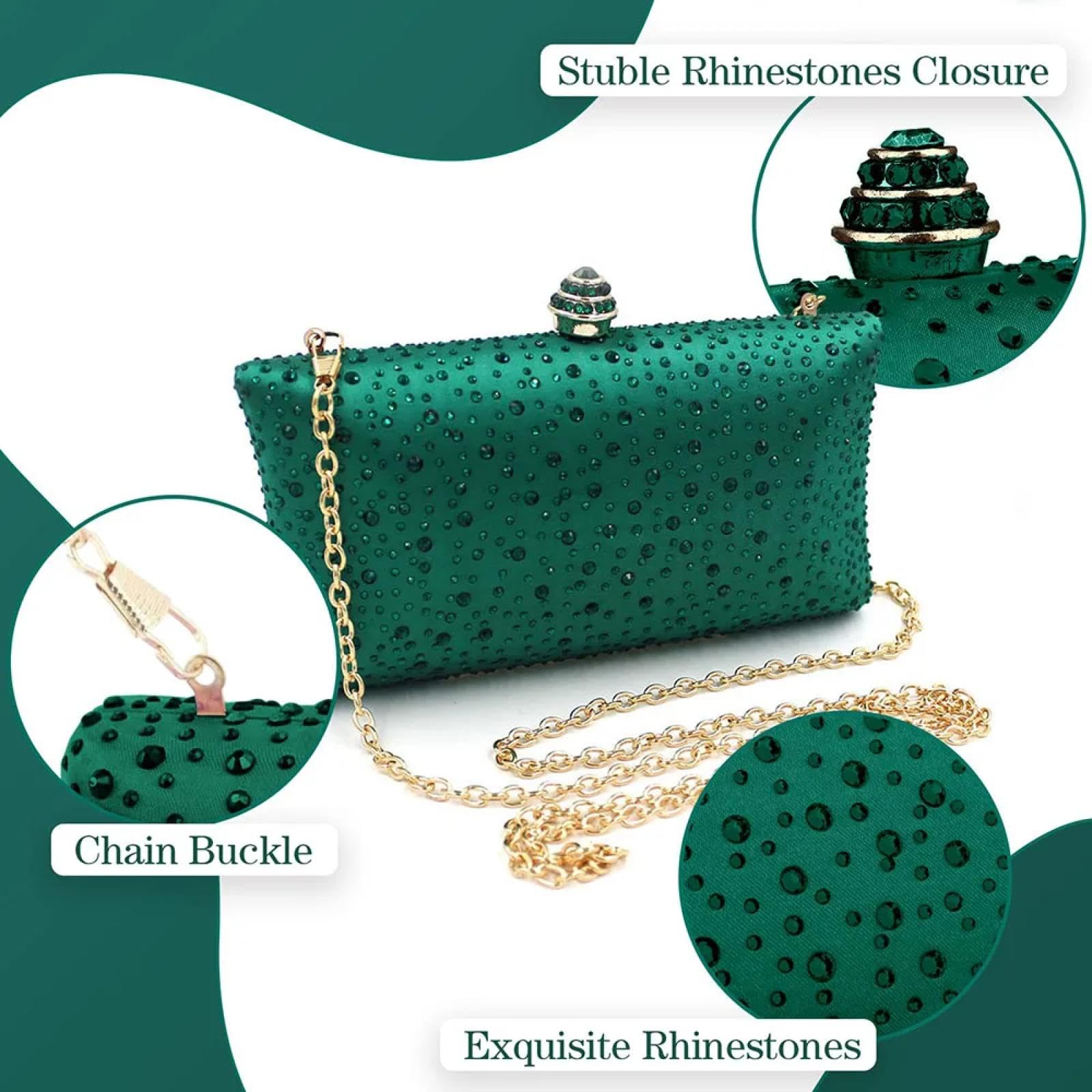 Abendtasche Damen Clutch Gold Clutch Taschen Für Frauen Grüne Clutch-Geldbörsen Handtaschen Mit Strass Hochzeit Schulter Tasche Damen Abend Tasche