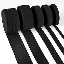 ihaspoko 25 Metri Elastico per Cucito, 10mm 15mm 20mm 30mm 40mm di Larghezza 5 Rotoli di Elastico per Cucire per Cinture, Vita dei Pantaloni e Fai-da-Te (5m/Rotolo, Nero)
