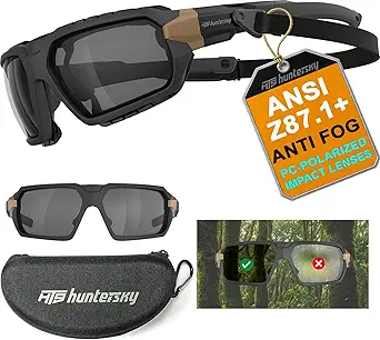 HTS HUNTERSKY Ballistic Tactical ANSI Z87.1+ Impact Protection Anti Fog Shooting Glasses Military Grade Airsoft Range