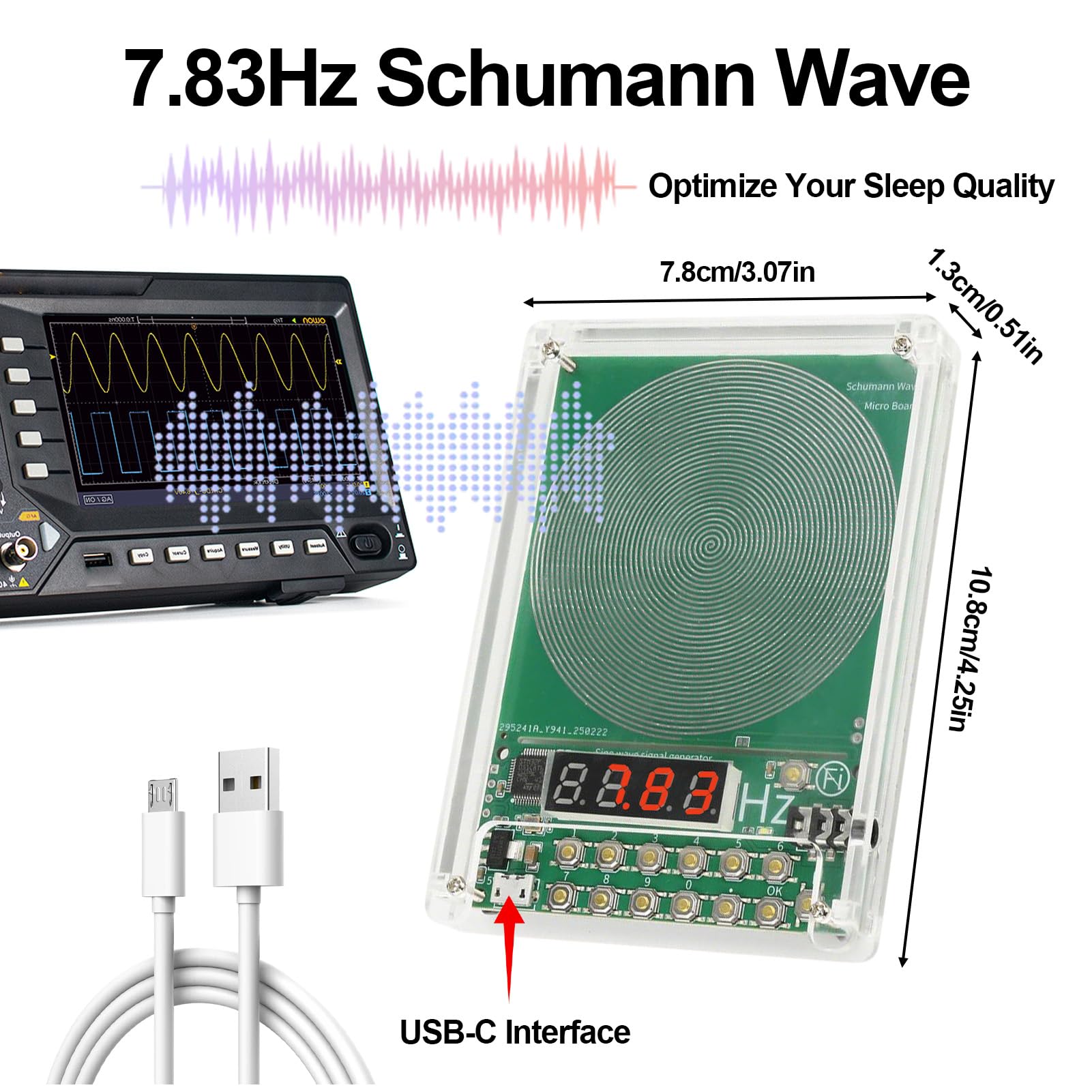 Frequenzgenerator V2 mit einstellbarer Frequenz 0,1 Hz bis 30 kHz, Schumann‑Resonanz 7,83 Hz für Stressabbau, Meditation und verbesserten Schlaf, USB‑ und DC‑Stromversorgung