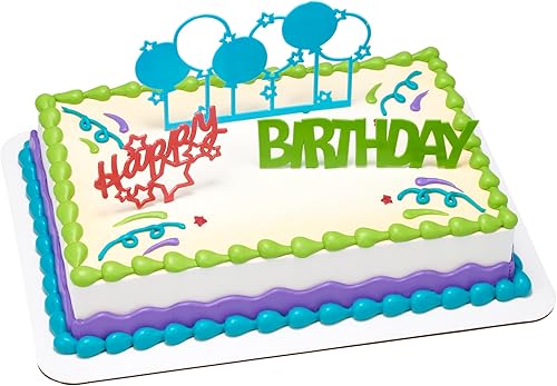 DecoSet Kit de decoración de pastel de feliz cumpleaños, 3 piezas para decoración de pastel con "Happy", "Birthday" y globos, palillos multicolor