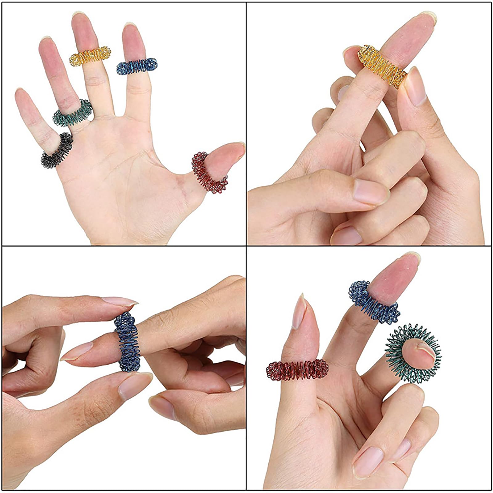 Set Antistress Da 16 Pezzi Con Anelli E Bracciali Per Agopressione | Massaggiatori Per Dita, Mani E Piedi, Oro