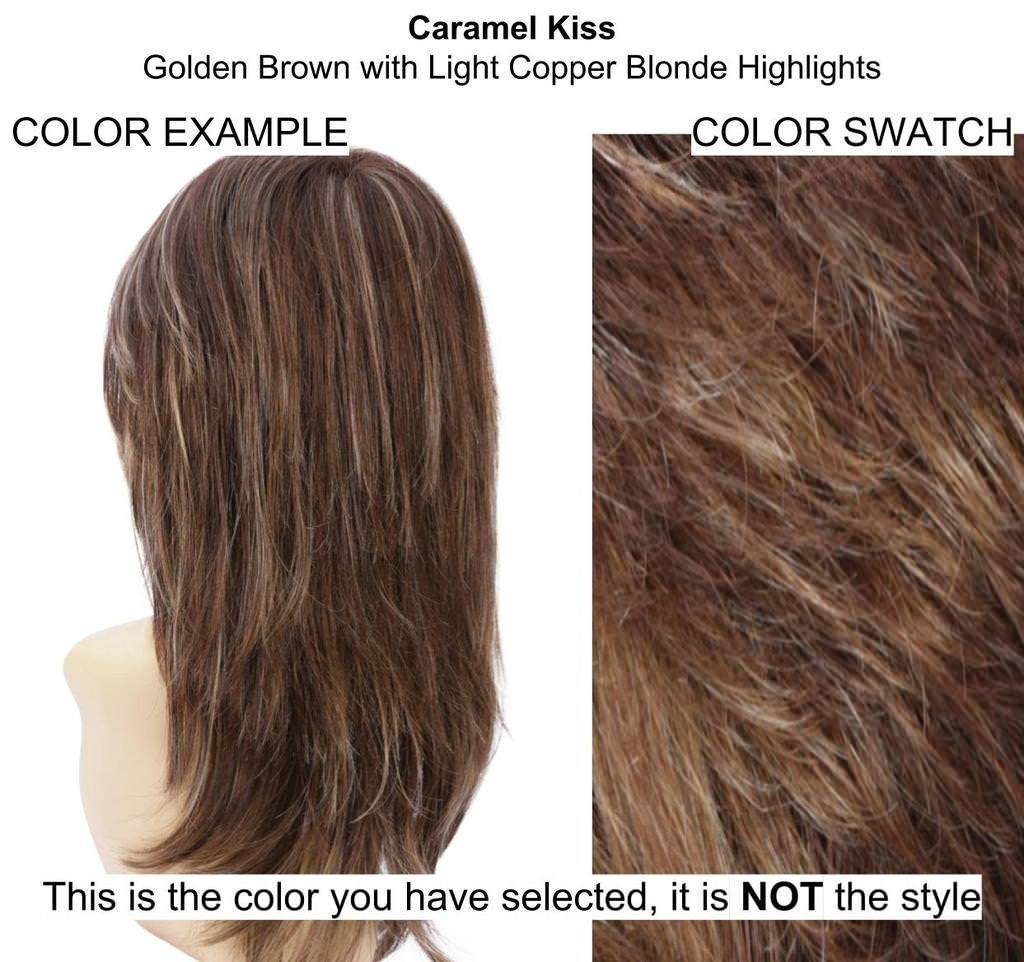 Bundle - 5 Items: Jessica Wig by Estetica, Christy's Wigs Q & A Booklet, 2oz Travel Size Wig Shampoo, Wig Cap & Wide Tooth Comb - Color: CARAMEL/KISS