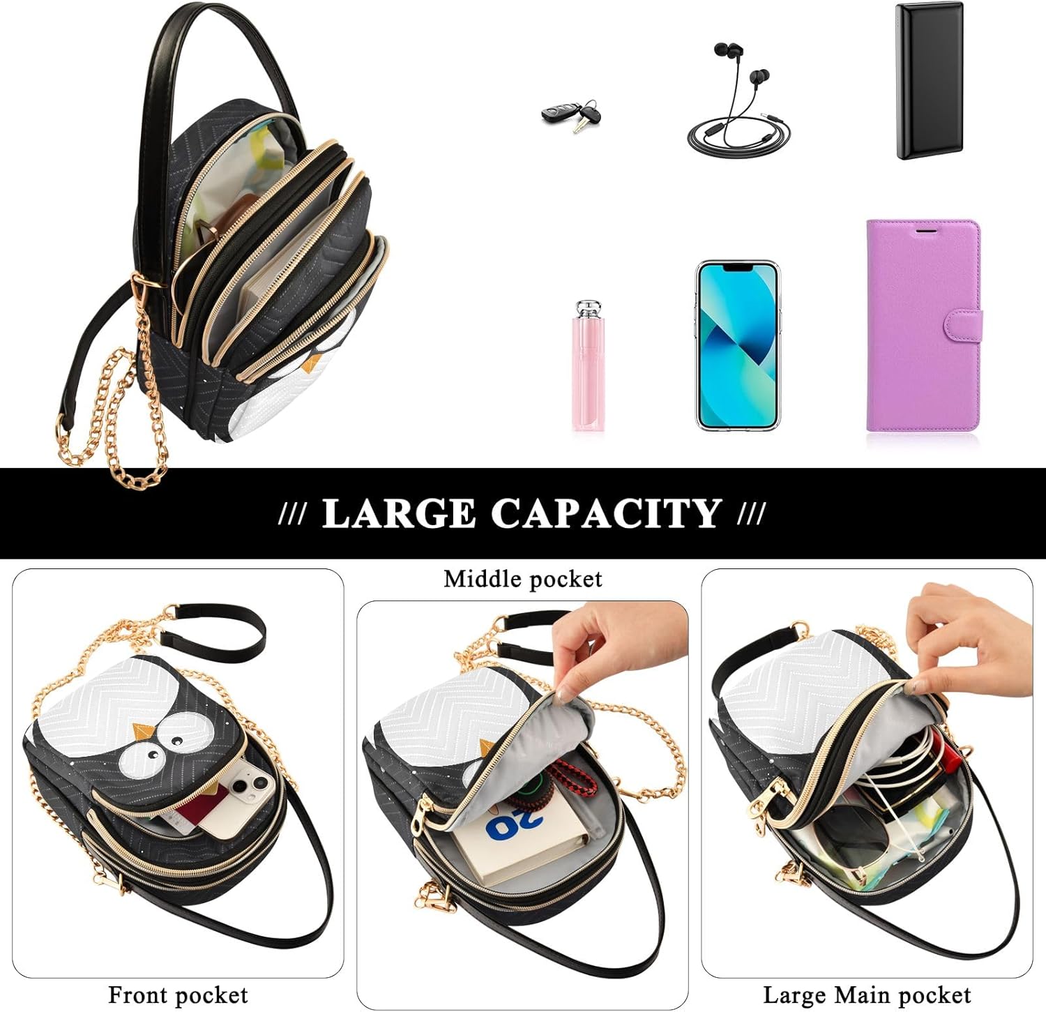 SUABO Crossbody Bag for Women, Cute Phone Purse Detachable Chain Bag Shoulder Handbag Wallet