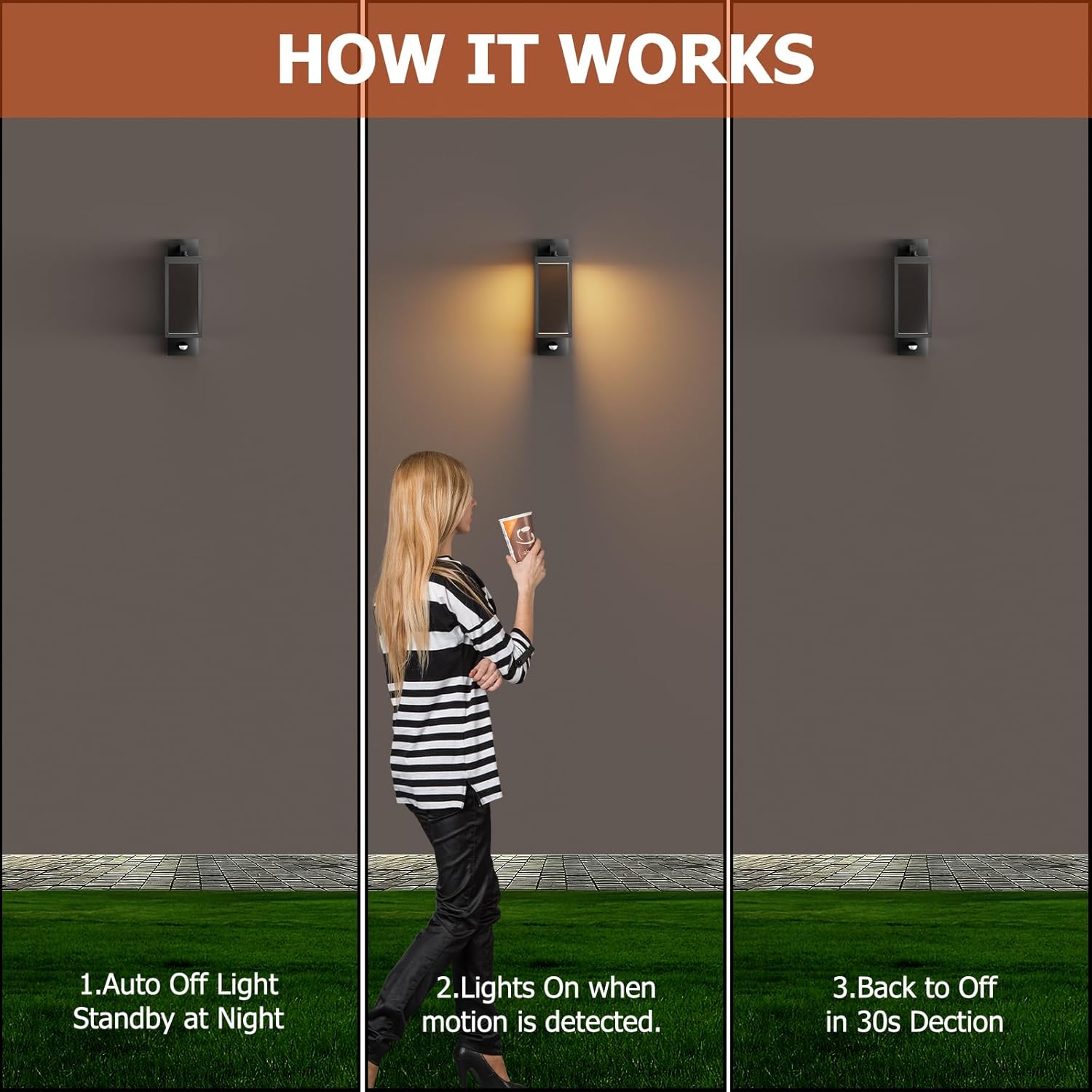 Motion Sensor Outdoor Wall Light, Outdoor Light Fixture,15"LED Porch Light OutDoor Wall Lights Exterior,Front Door Light,Waterproof Coach Lights with Tempered Glass for House Garage Patio Garden,Black