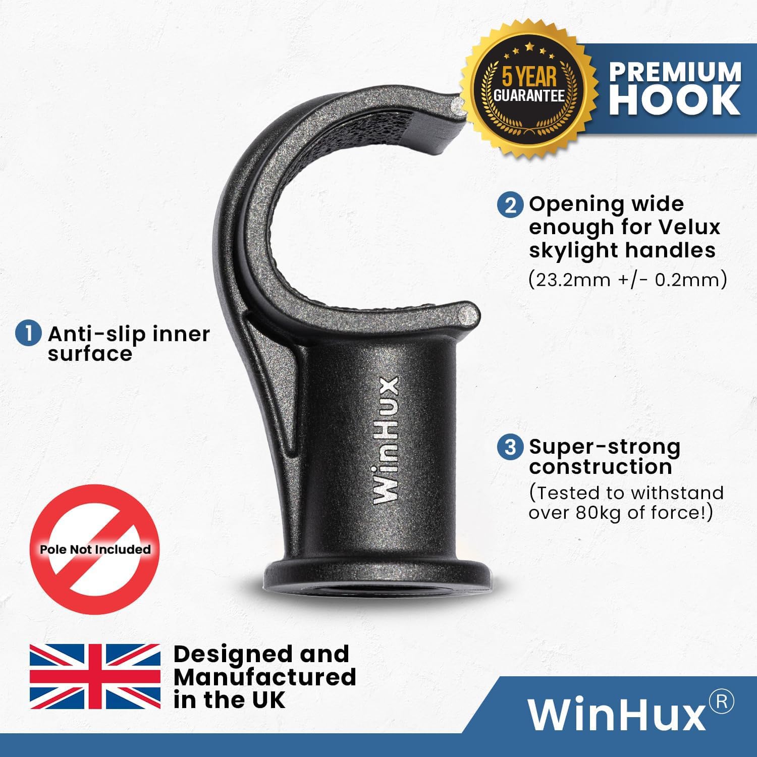 WinHux Spare Hook for Telescopic Extendable Window Opener Pole Rods, Replacement Skylight Hook (No Blind Control) - Image 2