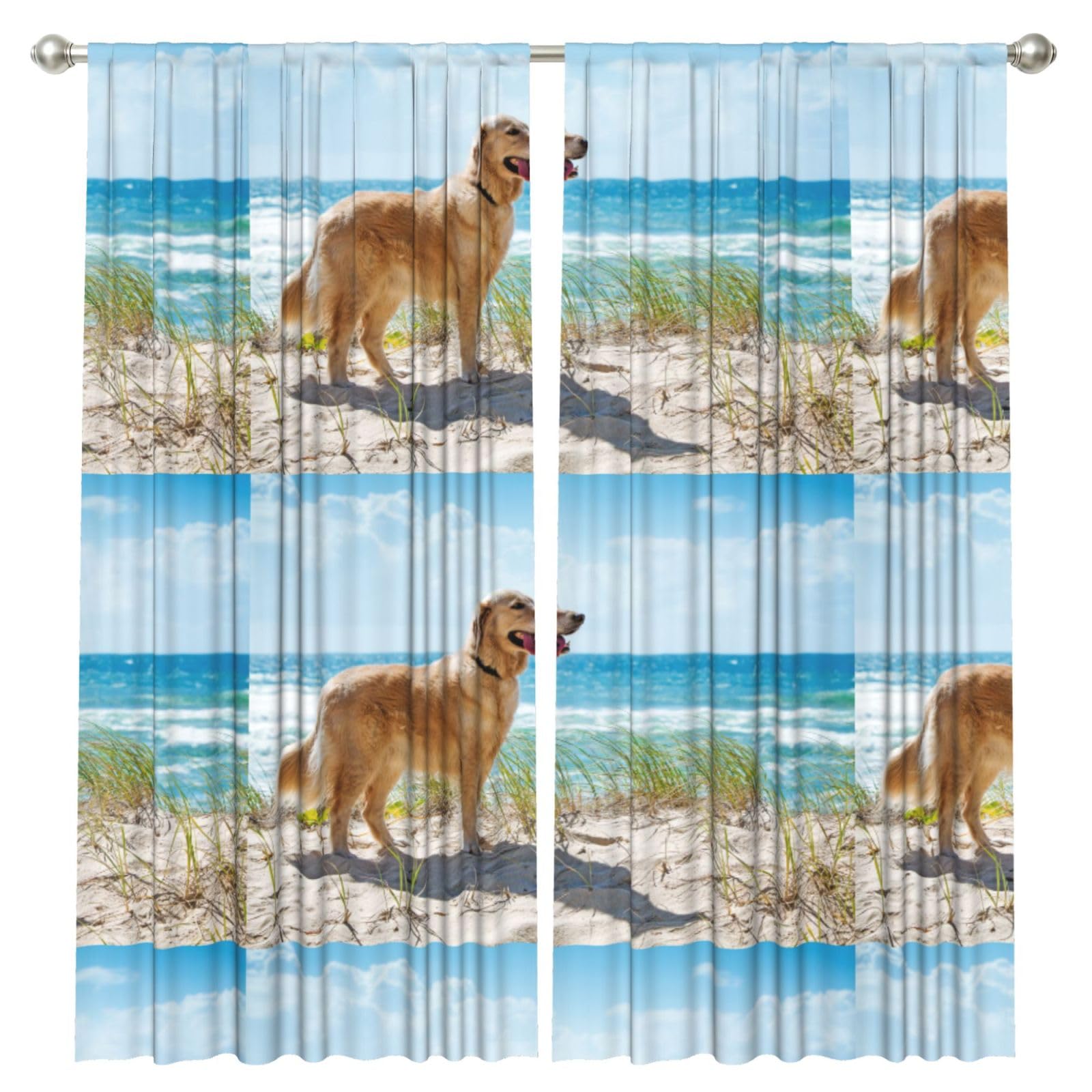 InOmak Golden Retriever, 2 Panels Window Curtains 52 x 84 Inch Blackout Curtains for Living Room Bedroom