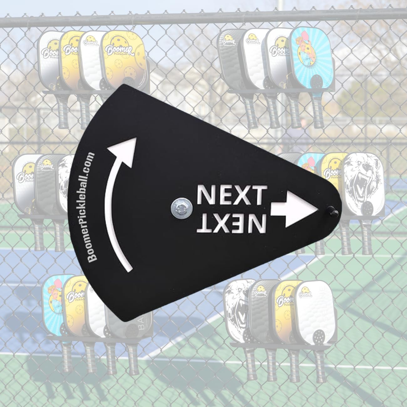 Pickleball “Next-Up” Tracker, A Spin & Point Pickleball Paddle Rack Accessory for Tracking Players “Next-Up” on The Courts