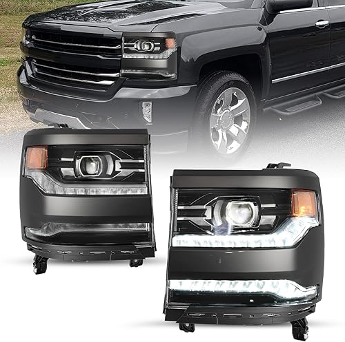 JSBOYAT Conjunto de faros delanteros tipo LED completo para Chevy Silverado 1500 2016-2019, proyector de repuesto LED DRL de luz alta/baja, para el