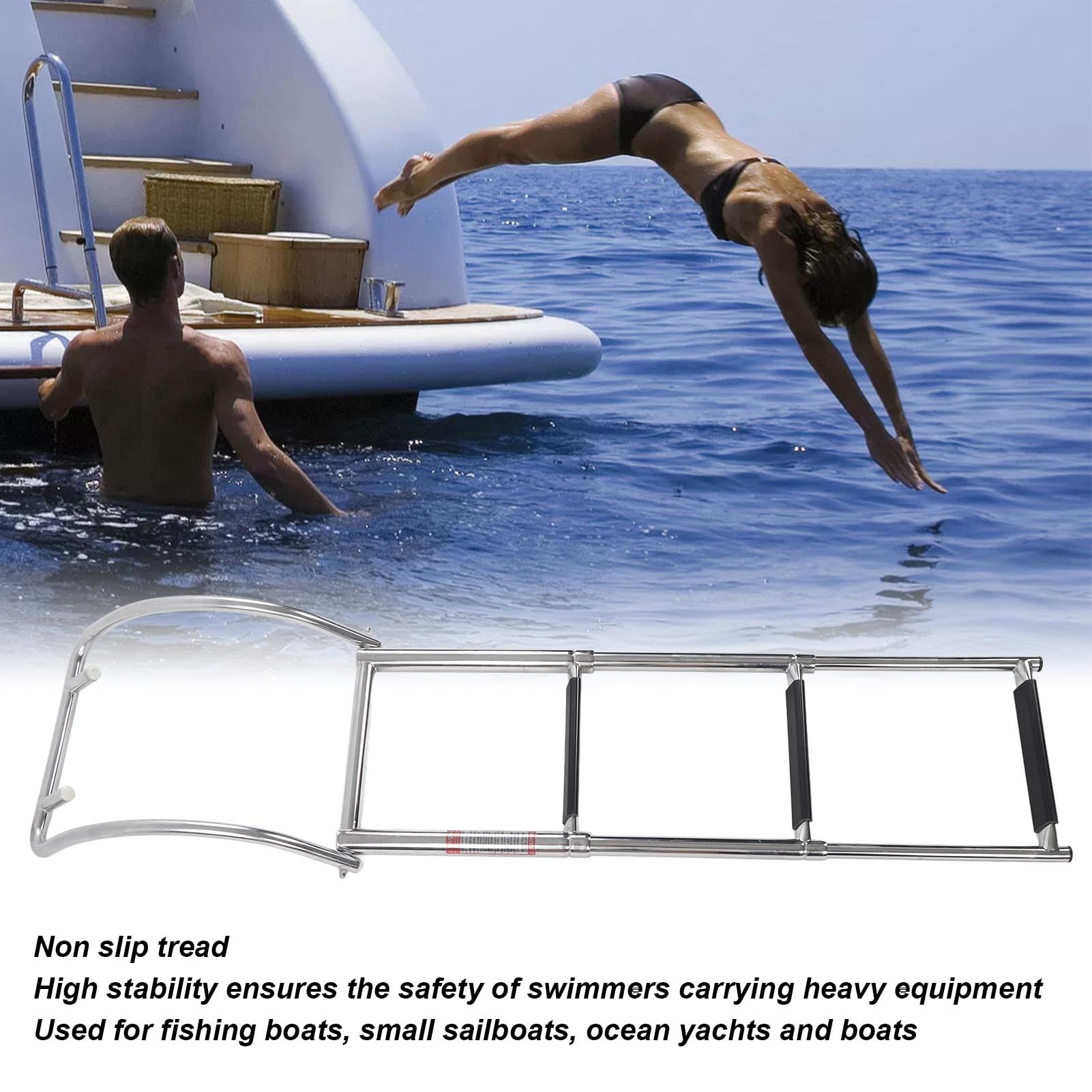 Échelle de Corde de Bateau à 3 Marches,échelle de Pont Télescopique Lourde en Acier Inoxydable,échelle de Corde D'escalade Extérieure Pliable pour Bateau Gonflable,Voilier,Kayak