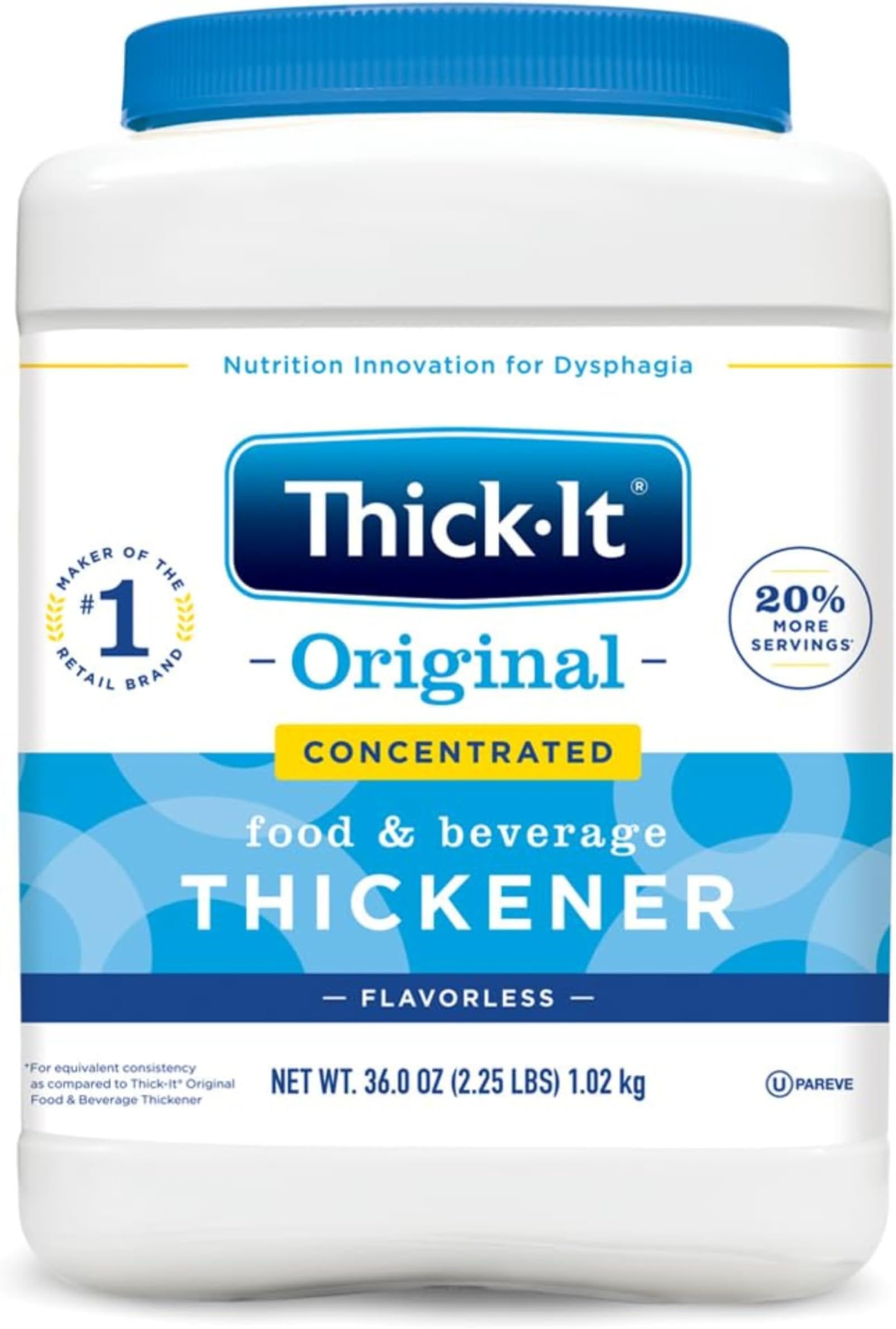 Thick-It Original Concentrated Food & Beverage Thickener, Flavorless Powder for Dysphagia (IDDSI), Easy-to-Mix & Instant Dissolve, Swallowing Aid, Used in Hot & Cold Food, 36 oz Canister