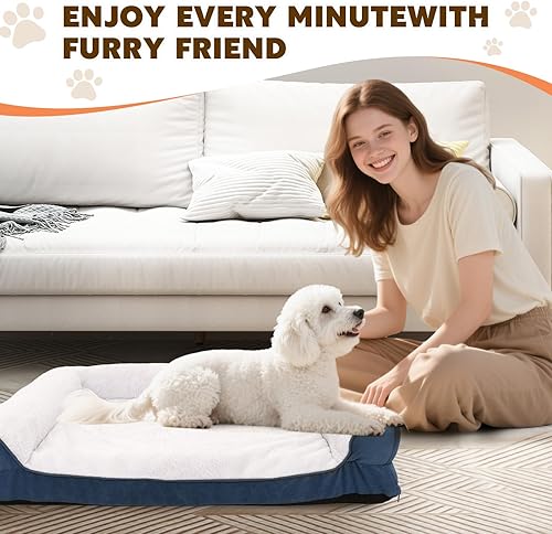Miniatura 9 de Cama para perros medianos a grandes, sofá impermeable con funda extraíble lavable y jaula de huevos, cama cómoda de espuma con cremallera,