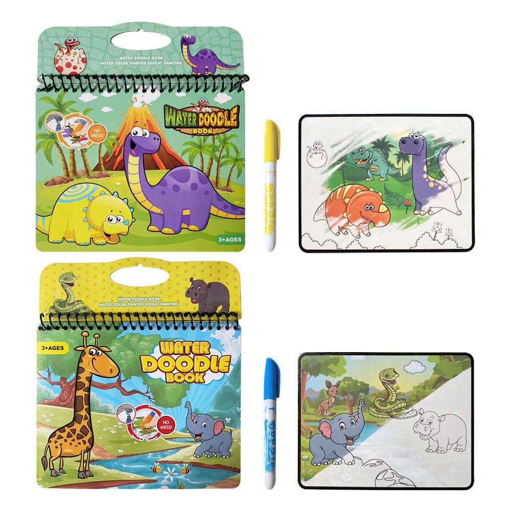 JANTODEC 2 Pack Water Coloring Books Water Doodle Painting Books Reusable Drawing Educational Toy Birthday Gifts for Kids