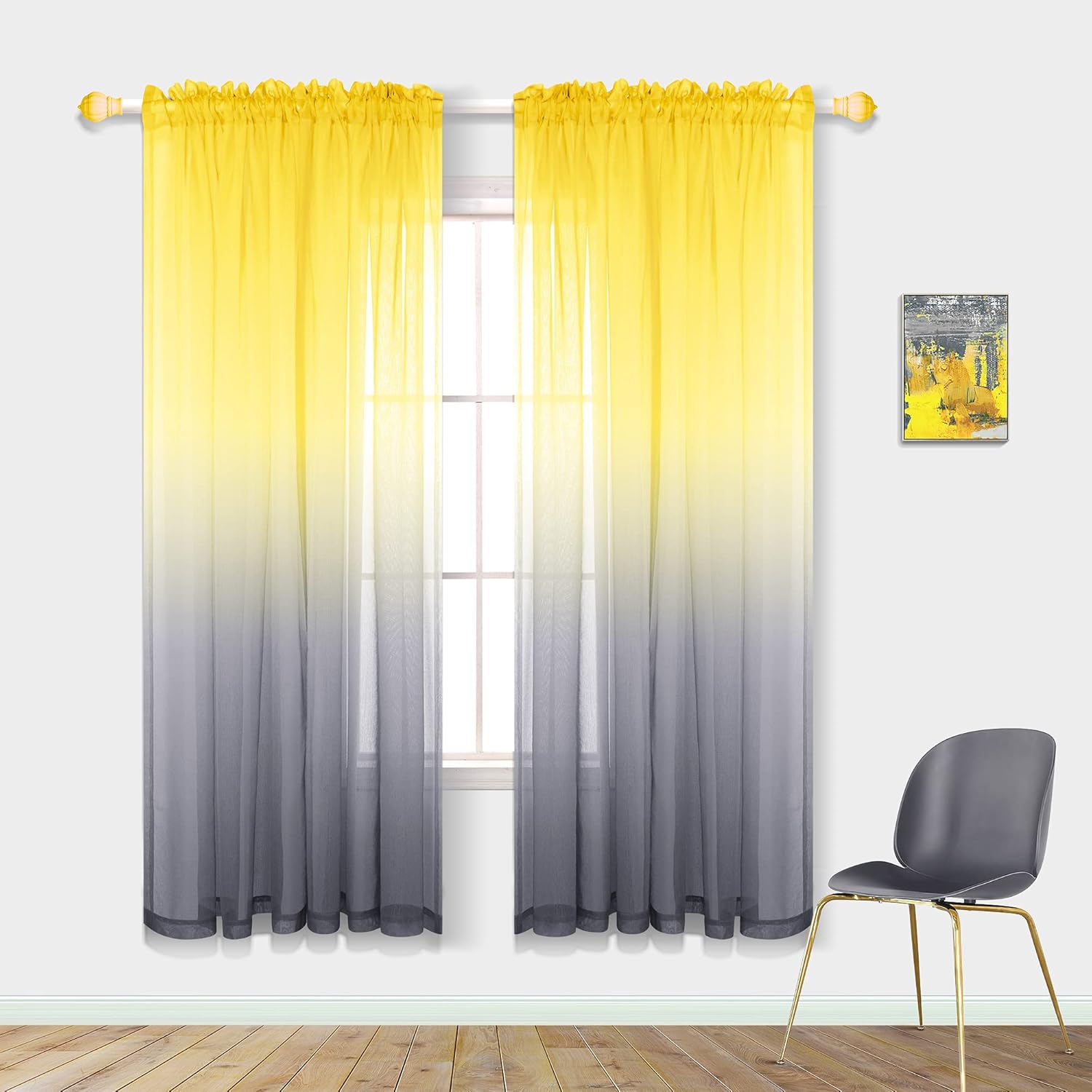 Pitalk Sunflower Decor for Kitchen Lemon Yellow and Grey Window Curtain Panels for Home Decorations