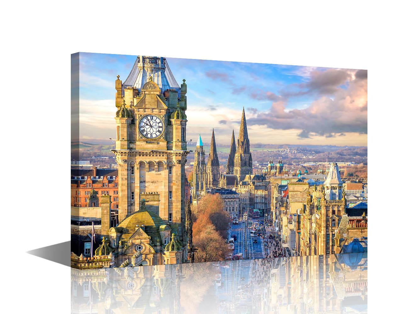 TISHIRON Wall Art for Living Room Old Town Edinburgh Wall Paintings Edinburgh Castle Home Decor 1 Panel Scotland Artwork Framed Ready to Hang Posters and Prints (24''Wx 36''H)