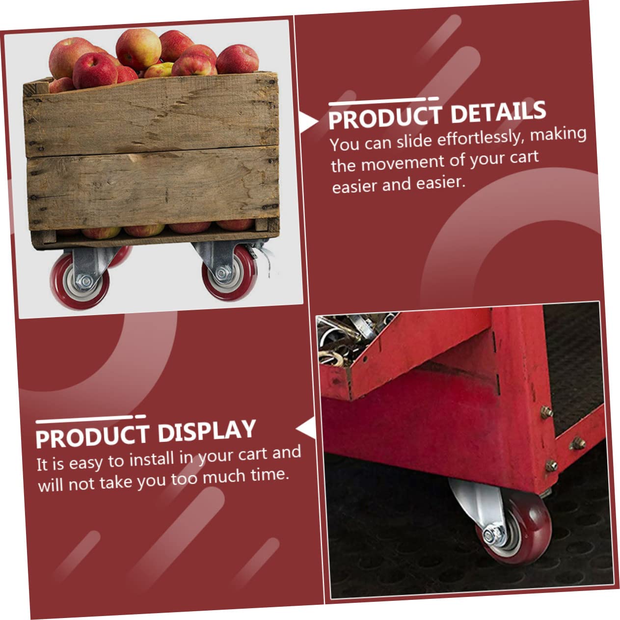 4pcs Heavy Duty Trolley Caster Wheels with Brakes Rotating Cart Wheels Silent Industrial Replacement for Easy Movement and Installation