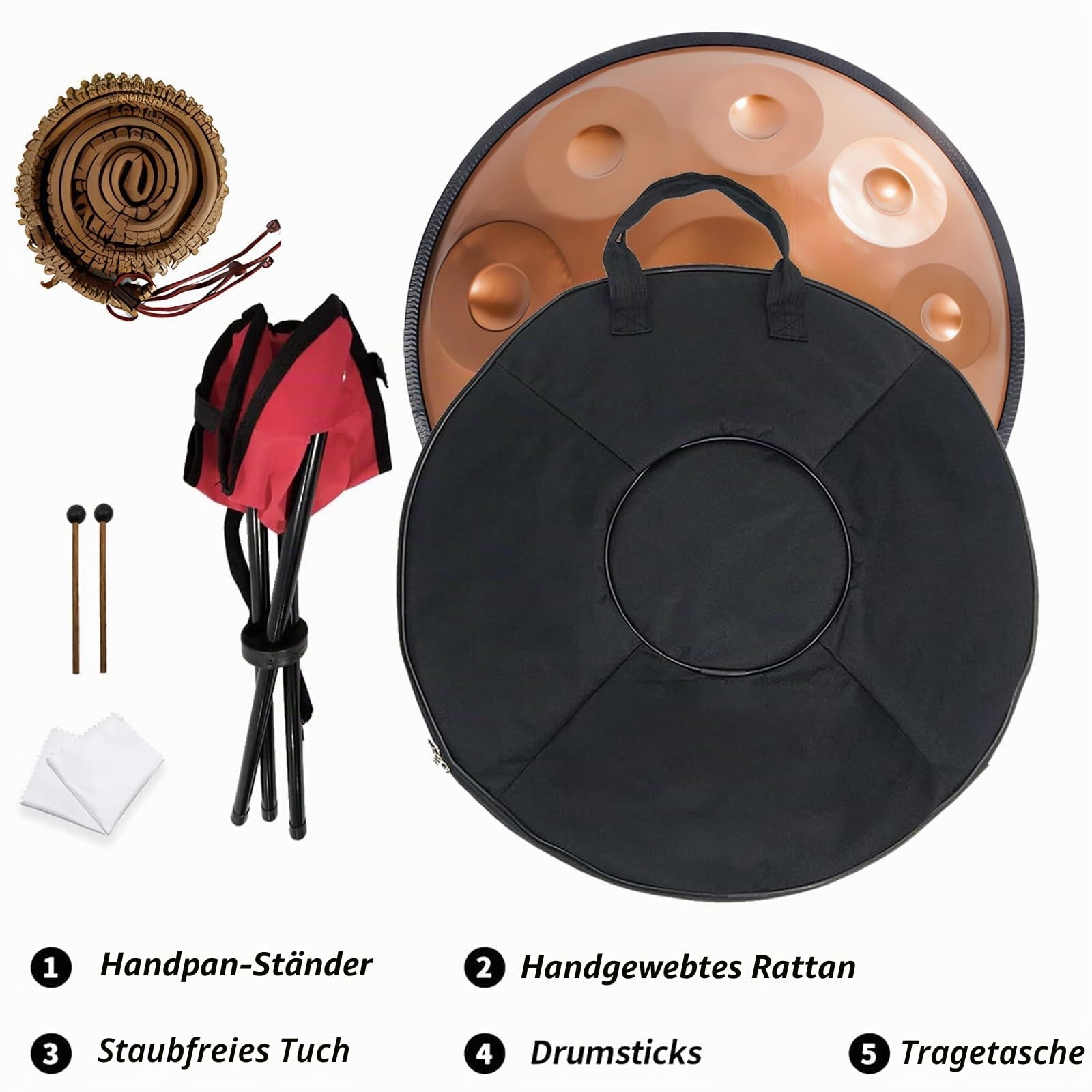 Handpan Drum 432Hz/440Hz, 9/10/12 Noten 55cm Percussion Instrument Mit Drum-Tripod, Stahl Handpan Instrument Für Meditation Yoga Sound Healing (Color : 440Hz, Size : 12 Notes)