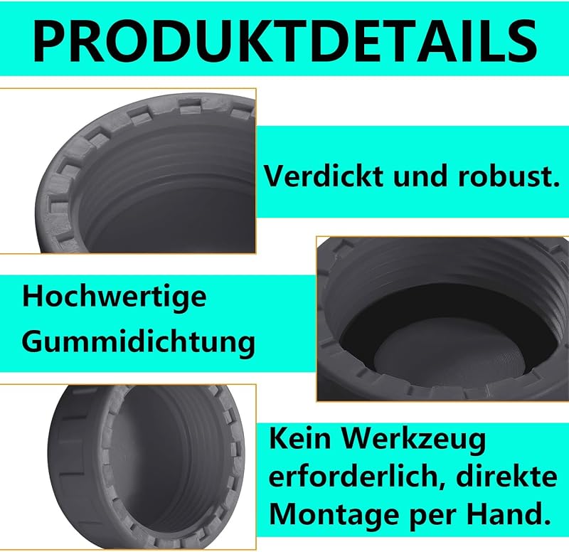 Capac cu filet interior QZKJQDD din PVC cu garnitură de etanșare din cauciuc pentru racord de furtun și capete de țeavă, 2 buc.