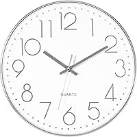 Foxtop 12 Inch Silent Non-Ticking Silver Wall Clock - Modern Quartz Battery Operated for Home Office Bedroom Kitchen Decor