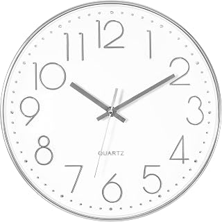 Foxtop 12 Inch Silent Non-Ticking Silver Wall Clock - Modern Quartz Battery Operated for Home Office Bedroom Kitchen Decor
