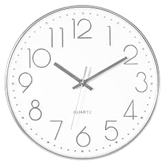Foxtop Large Silver Wall Clock 14 Inch Silent Non Ticking Battery Operated Round Quartz Modern Wall