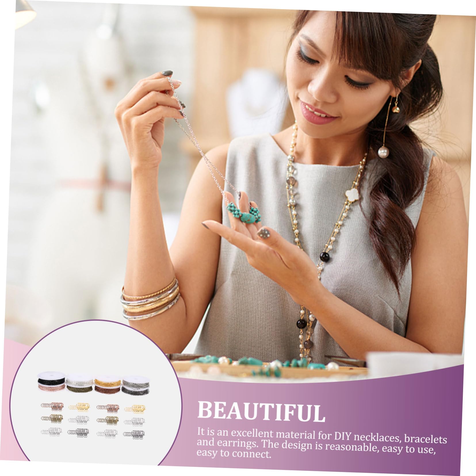 GARIOUANS DIY Schmuckset mit Ketten Karabiner und Öffnungsringen Farben Vielseitig für Schmuckherstellung und Bastelprojekte Hochwertige Langlebige Materialien für Kreative Designs