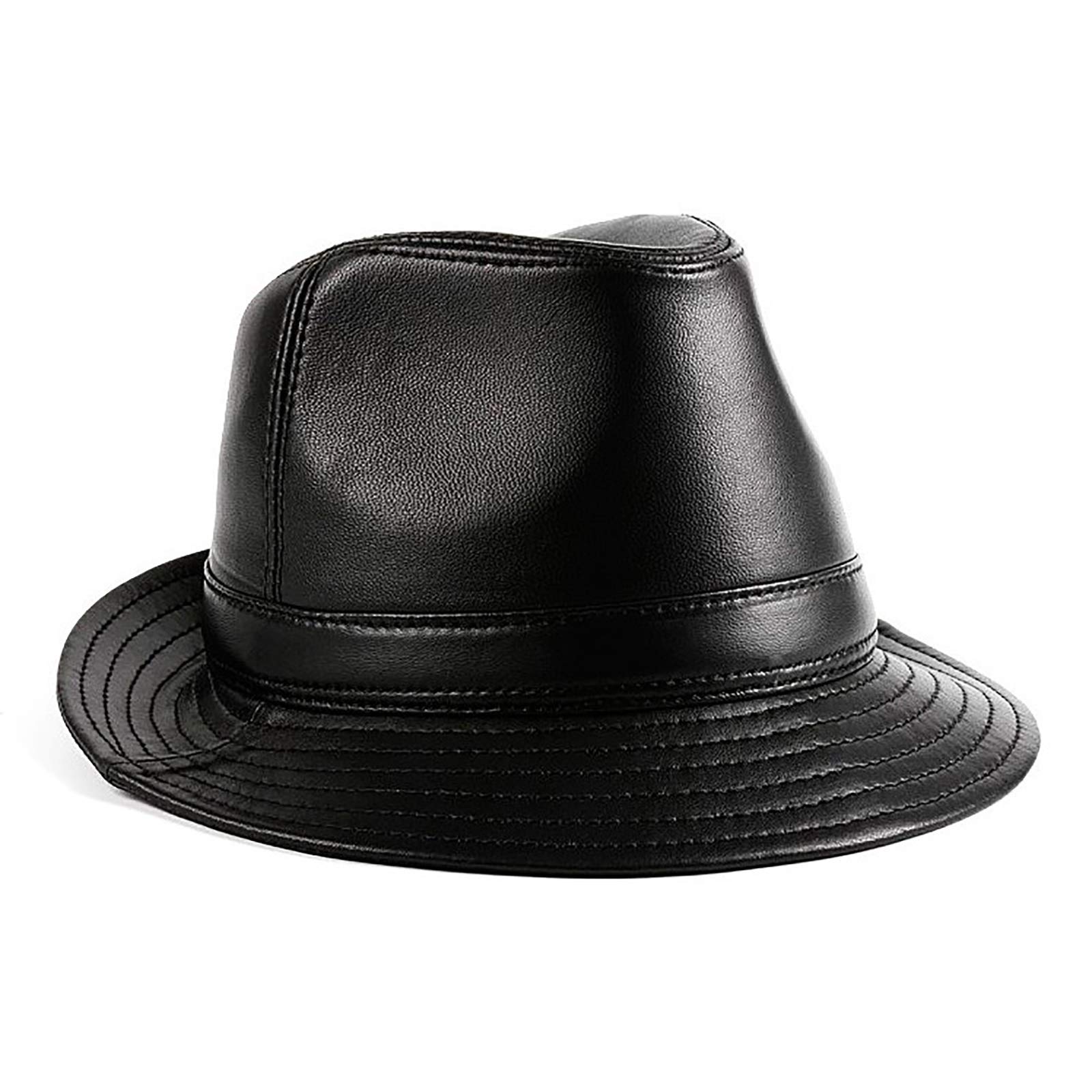 Sombreros de invierno, Hombre Fedoras Sombrero Genuino Cuero Classic Party Bowler Cap Sheepskin Big Brim Jazz Cap Cap