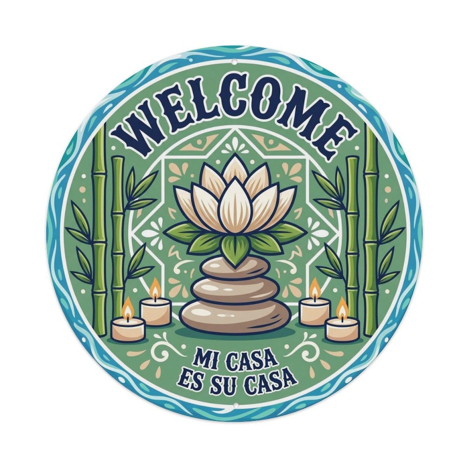 Water Spanish Welcome Lily Mi Casa Ceramic Pattern Spa Metal Tin Sign