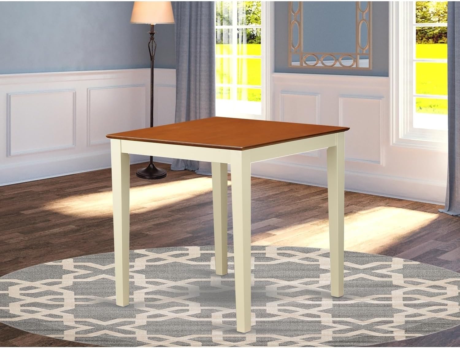 HomeStock Counter Height Table 36" Square - Buttermilk & Cherry Finish - Dining Kitchen Work Table