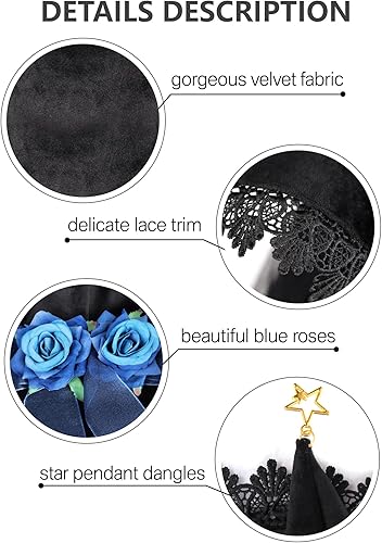 Miniatura 9 de C-ZOFEK Sombrero de bruja de terciopelo negro con ala de encaje para mujer, disfraz de mago, cosplay, fiesta de Halloween