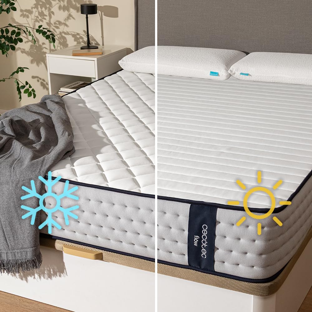 Cecotec Colchón Viscoelástico y Muelles Ensacados Flow 6700 Hybrid 90x190. Multicapa, Altura 26cm, Firmeza Media-Suave, Independencia de Lechos, Transpirabilidad, Doble Cara para Invierno y Verano
