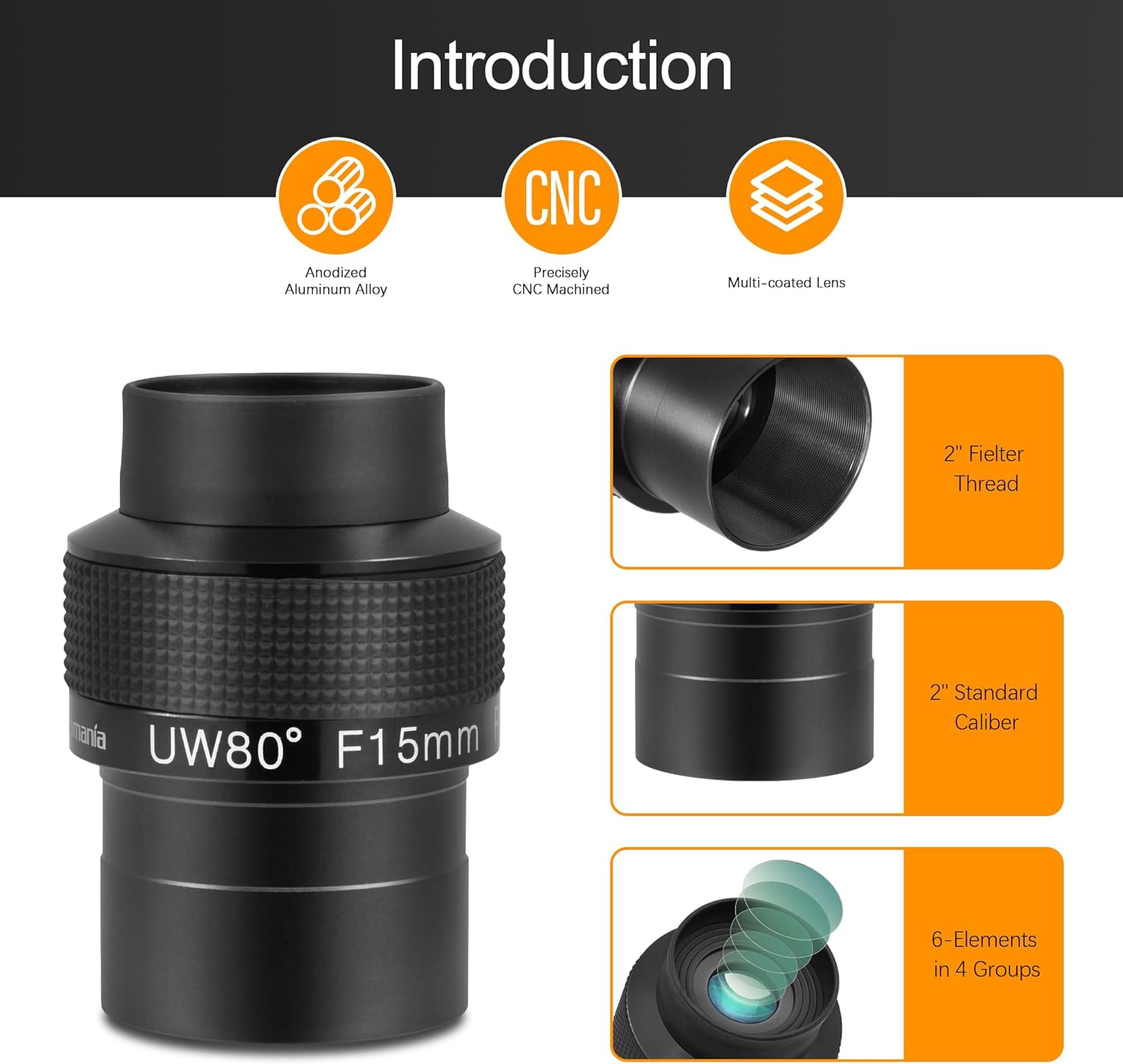 Astromania 2 Inch Telescope Carry Case - Bundle with - 2" Ultra-Wide 80 Degree Eyepiece F15mm