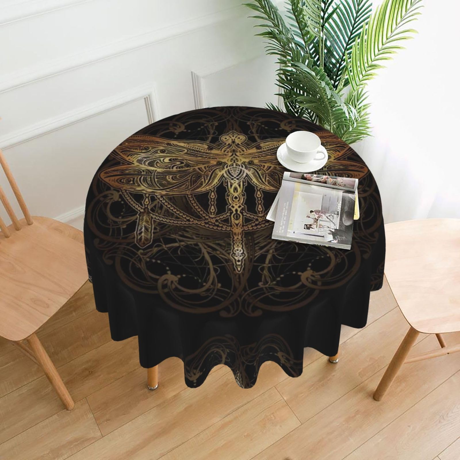ZHAOUR Dragonfly Print Round Washable Tablecloth – Table Cover