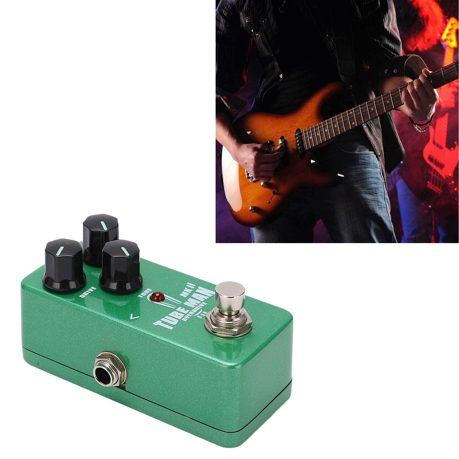 Pedale Effetto per Chitarra TUBE MAN Suono Overdrive Regolabile per Musicisti Metal Green Mini Size