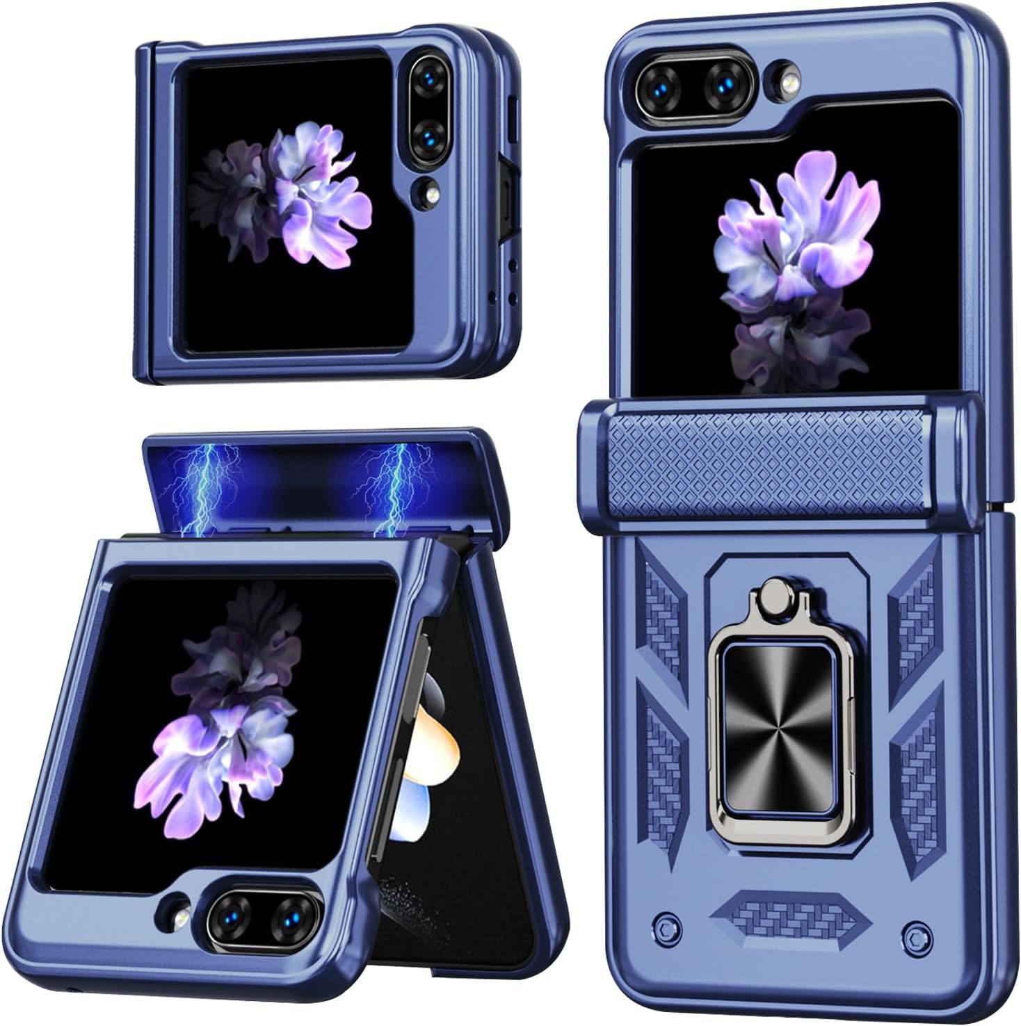for Samsung Galaxy Z Flip 5 5G Case with Hinge Protection,Slide Camera Cover Heavy Duty Military Drop Cases Ring Kickstand Magnetic Car Mount Shockproof Bumper Phone Case for Galaxy Z Flip 5 5G