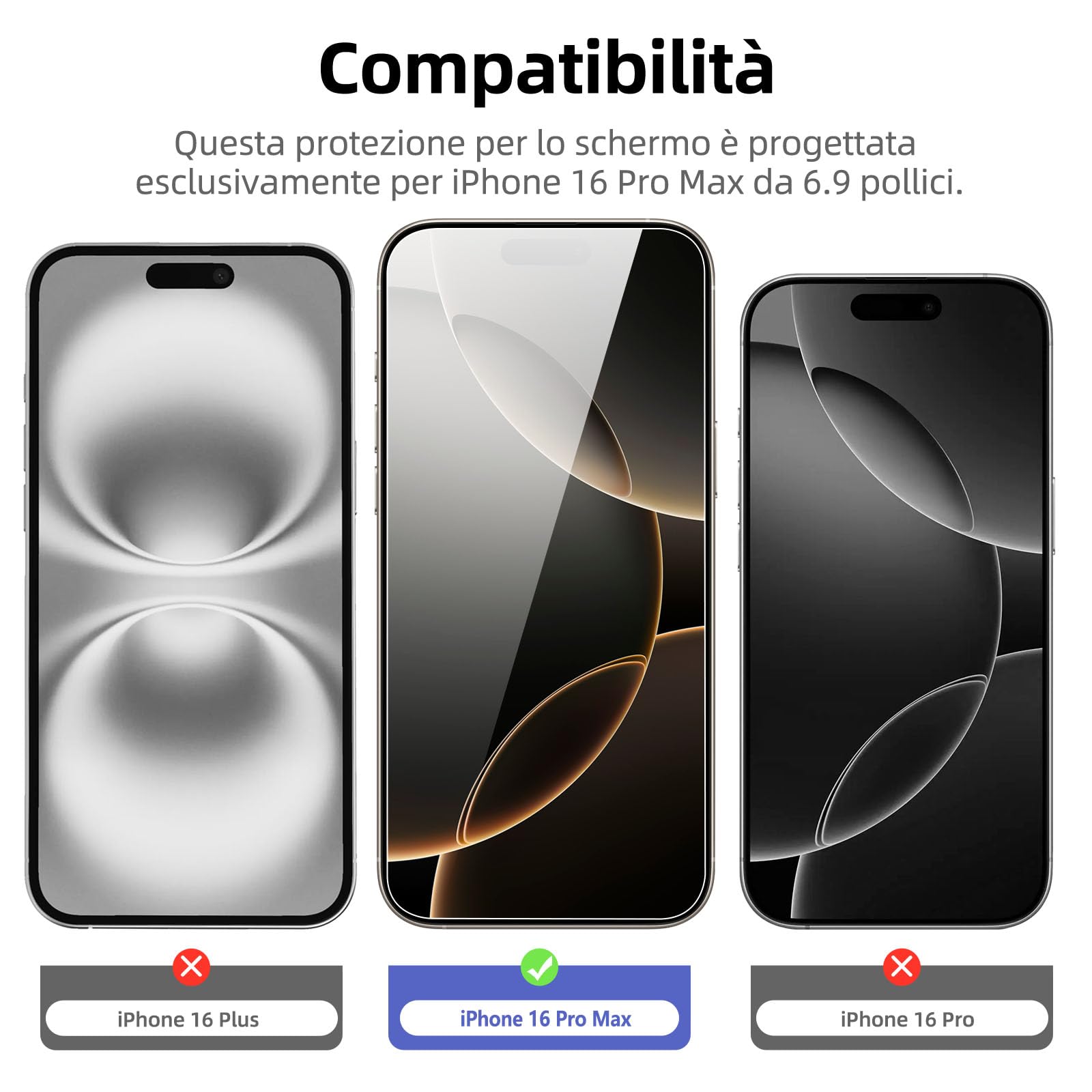 NEW'C 3 Pezzi, Vetro Temperato per iPhone 16 Pro Max (6,9"), Pellicola Prottetiva, Senza Bolle, Durezza 9H, 0,36mm Ultra Trasparente, Ultra Resistente