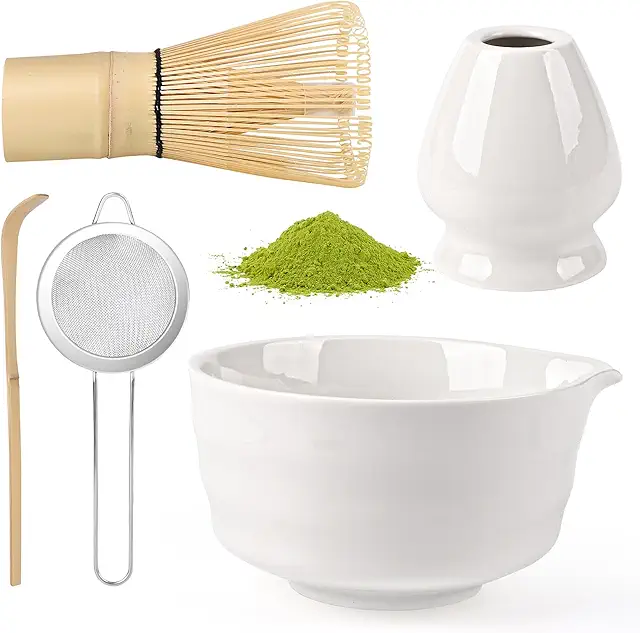 Kit Matcha 5 Pièces Complet avec Bol Bec Verseur et Fouet pour Cérémonie du Thé