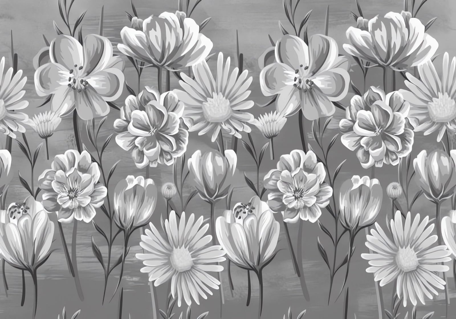 YUEHUAYUN Papier Peint Panoramique Peinture Murale Interieur Murales Plante Fleur Ton Gris Tapisserie Murales Papier Peint 3D Salon Chambre Décoration*350cm×256cm