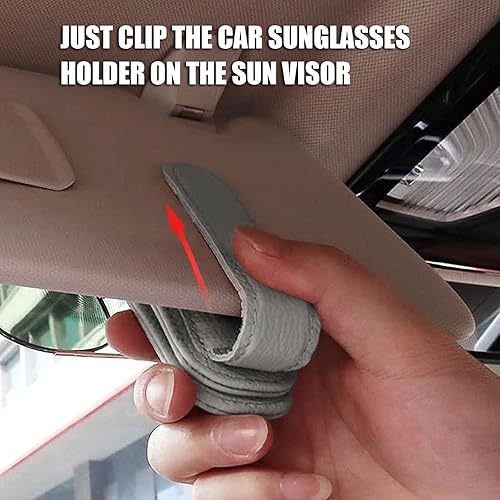 Miniatura 4 de Paquete de 2 soportes de cuero para lentes de sol para visera de automóvil, clip magnético de cuero para anteojos para automóvil, clip para lentes