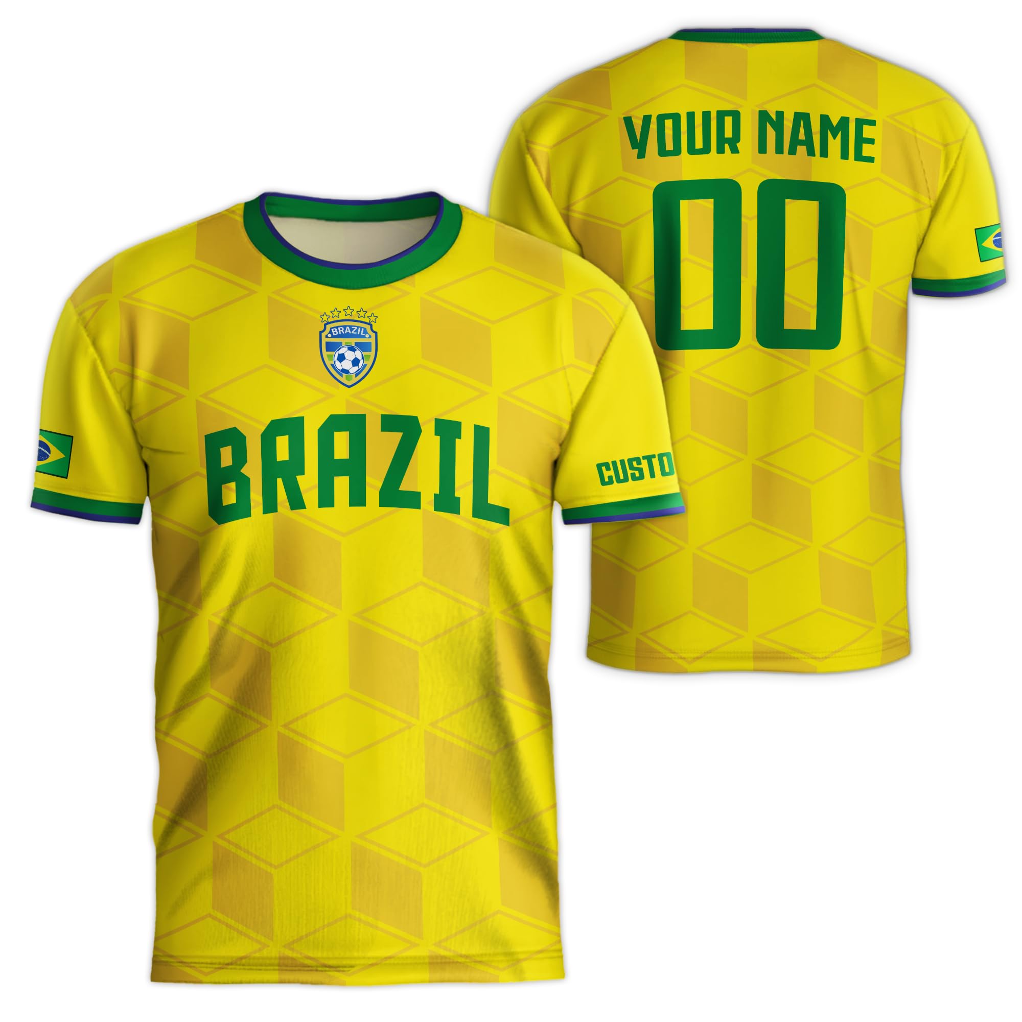 VATANASPersonalized Brazil Soccer Jersey 2025 - Custom Name Brazilian Jersey for Men