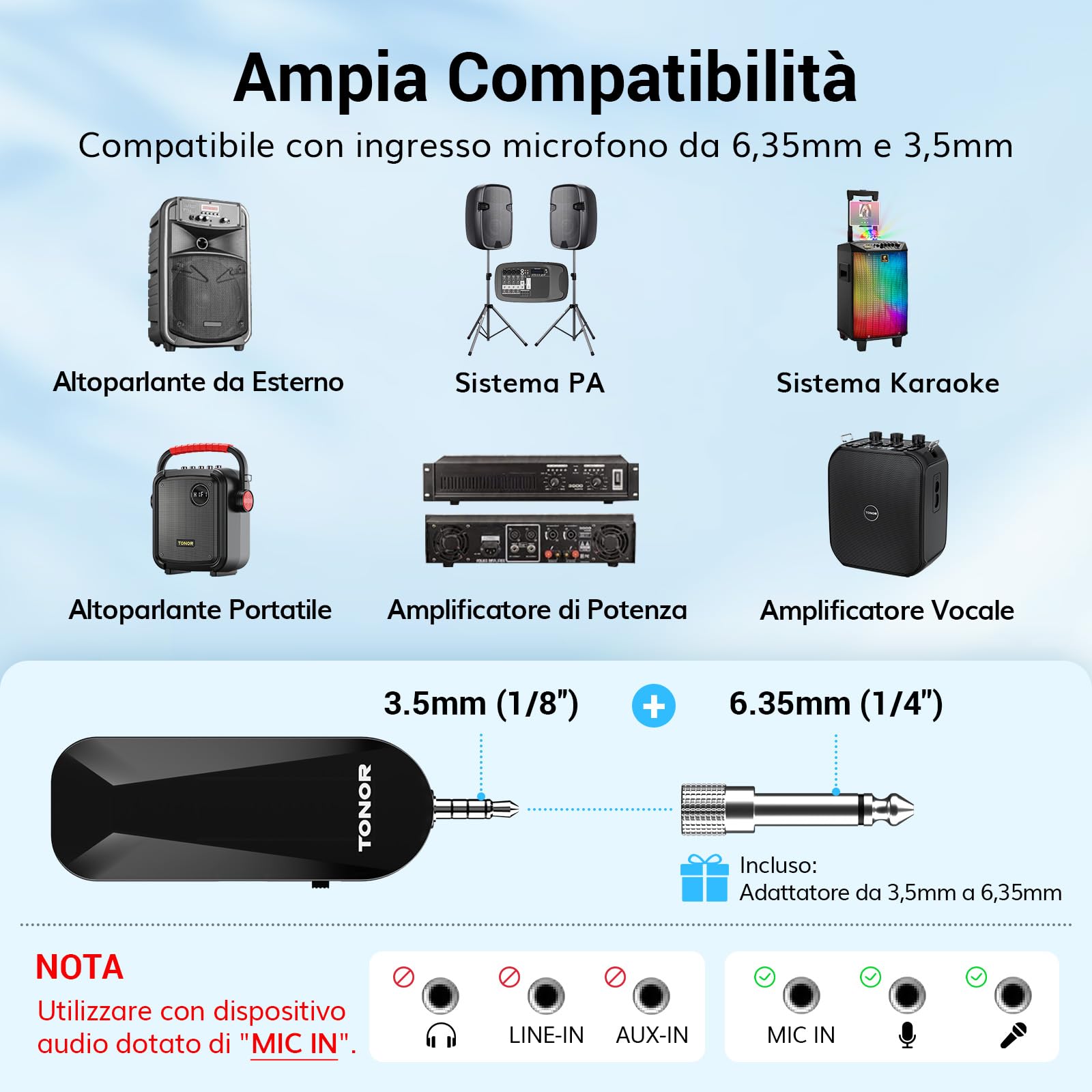 TONOR Microfono Wireless ad Archetto UHF, Ricaricabile Microfoni Senza Fili con 20 Canali, Archetto e Palmare 2-in-1, 6.5H Autonomia, per Amplificatore Vocale, Fitness, Insegnamento, Tour, Sistema PA