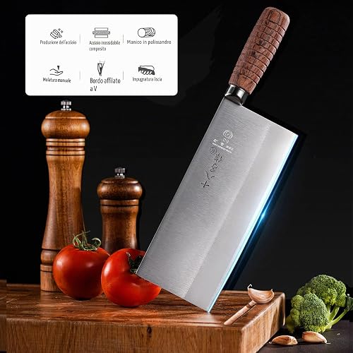 SHI BA ZI ZUO Coltello da cucina da 8 pollici Coltello da chef professionale Coltello per verdure in acciaio inossidabile Lama con finitura antiaderente sicura con manico in legno antiscivolo - 2