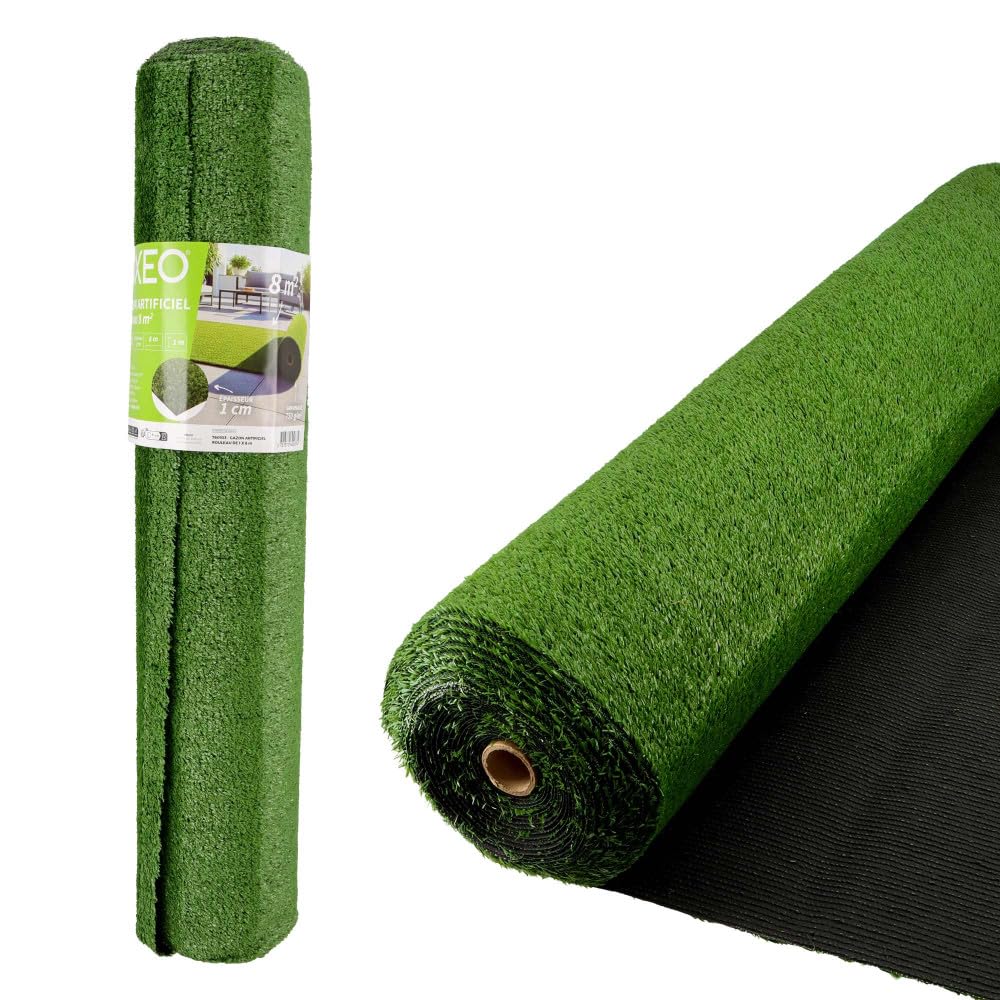 Oxeo Gazon synthétique Artificiel Rouleau 8m2-750g/m2 - Épaisseur 1cm - Pelouse synthétique Balcon, terrasse, Patio - Effet Naturel