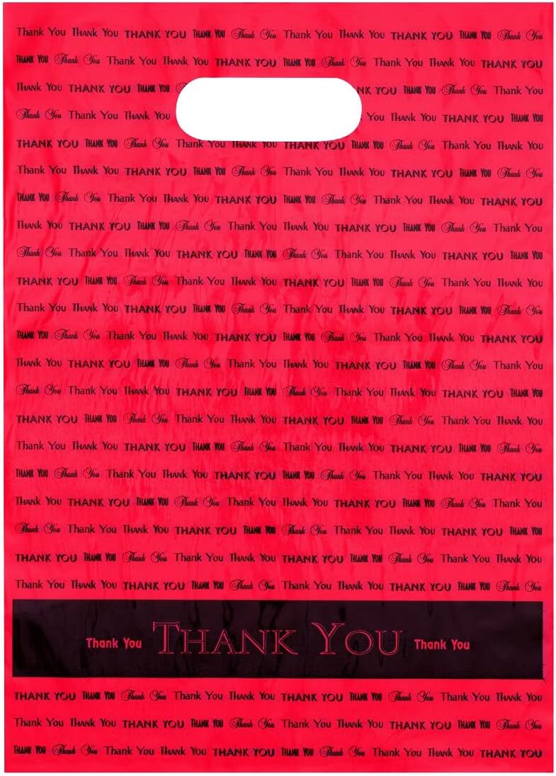 9x12 Red "Thank You" Die Cut Handle Plastic Bags 50/cs - Bags Direct Brand