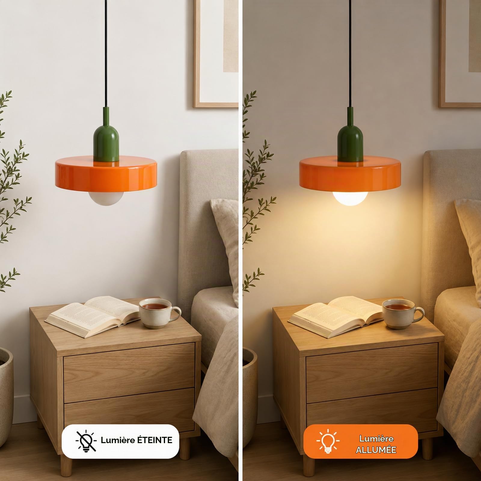 Suspension en Verre Moderne, E27 Lampe Suspendu au Plafond Réglable en Hauteur pour Îlot de Cuisine, Salle à Manger, Chambre ou Café (Orange)