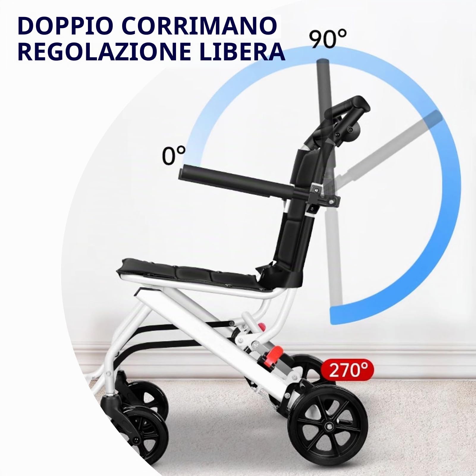 Sedia a rotelle leggera da 6,2 kg, pieghevole, per adulti e anziani, supporto fino a 81,6 kg, sedia a rotelle da viaggio in alluminio, con grandi ruote per anziani, colore nero A