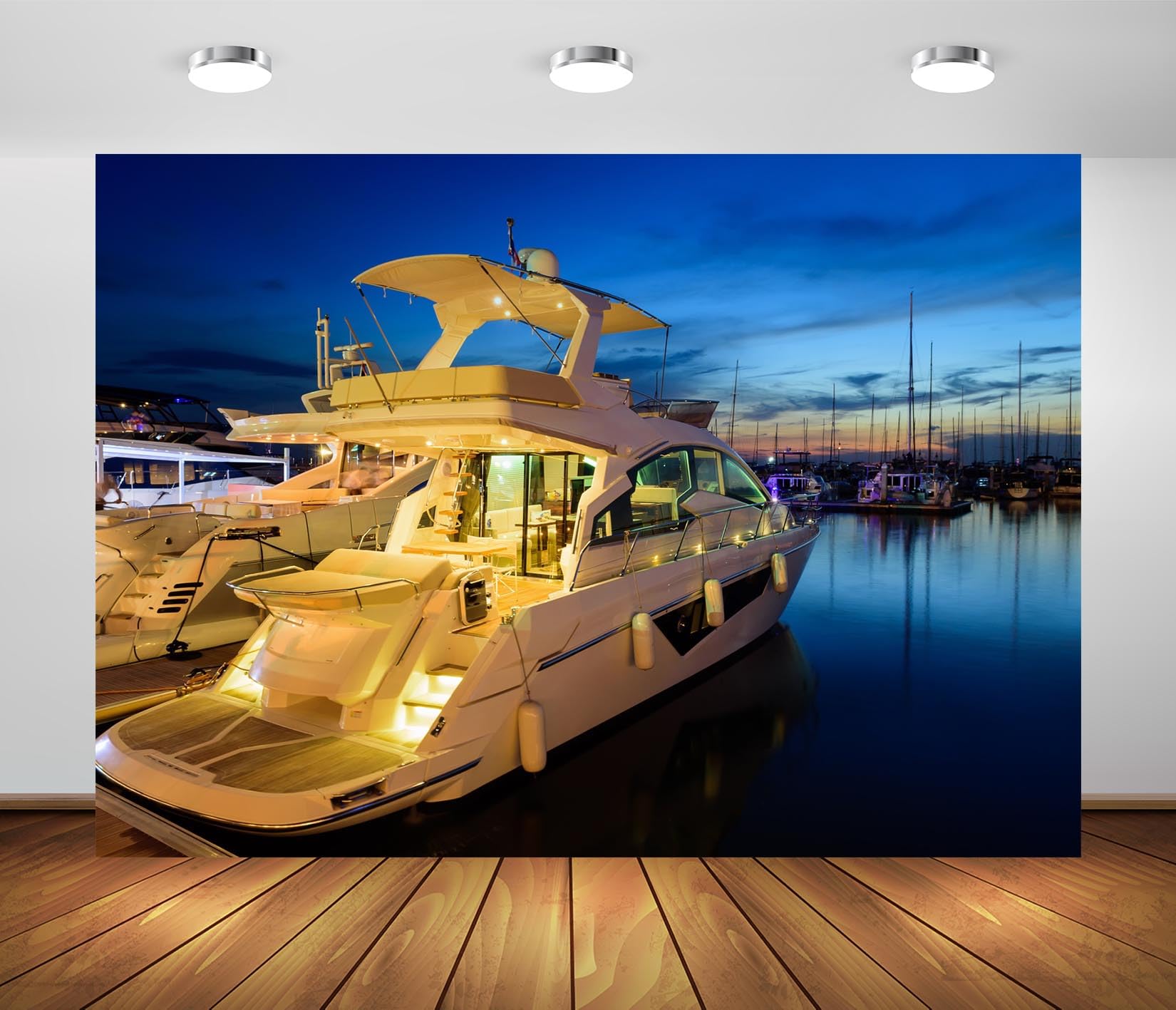 BELECO 3.6x3m Telo sfondo yacht di lusso | Vista notturna porto marina yacht motoscafi ormeggiati sfondo decorazione festa tema accessori ritratti foto